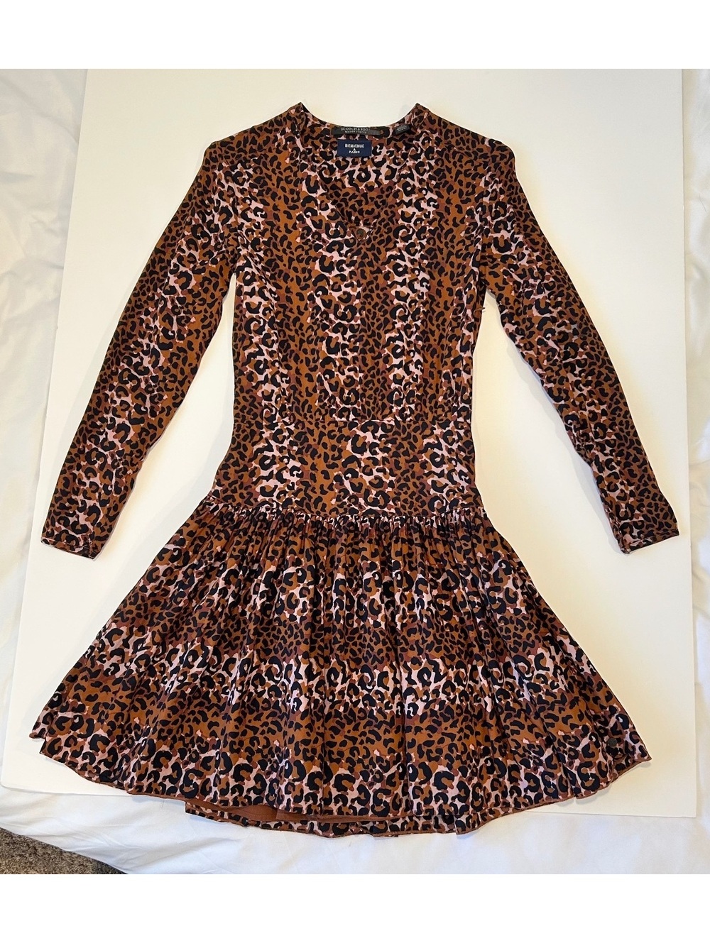 Scotch & Soda women’s leopard Print Long-Sleeve Dre drop waist brown black pink